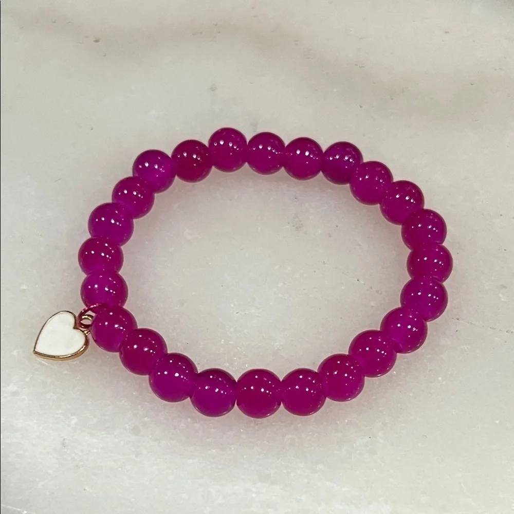 Vibrant Purple Beaded Bracelet with Heart Charm